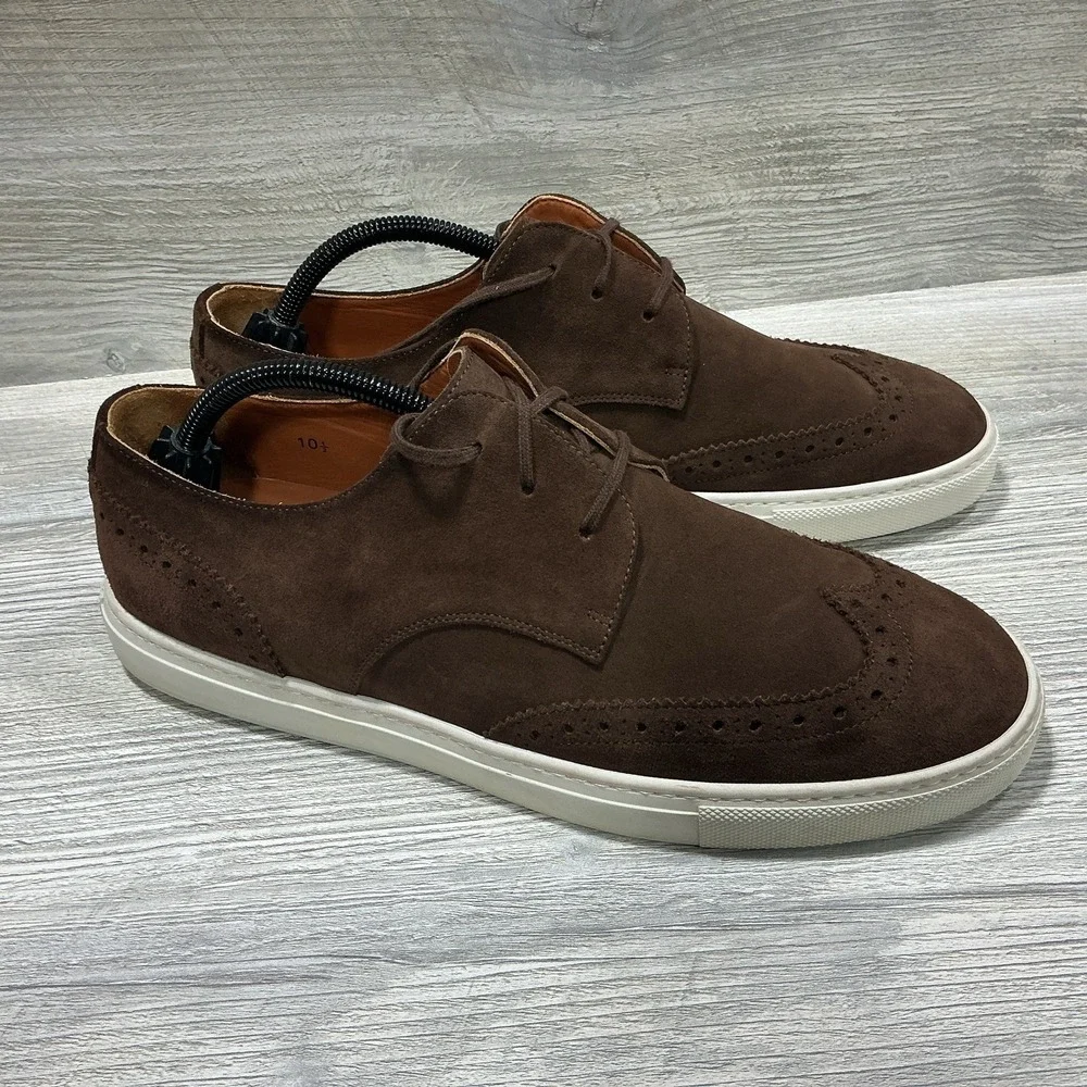 Brooks Brothers 1818 Italy Brown Suede Leather Wingtip Lace Up Men's 10.5 Shoes